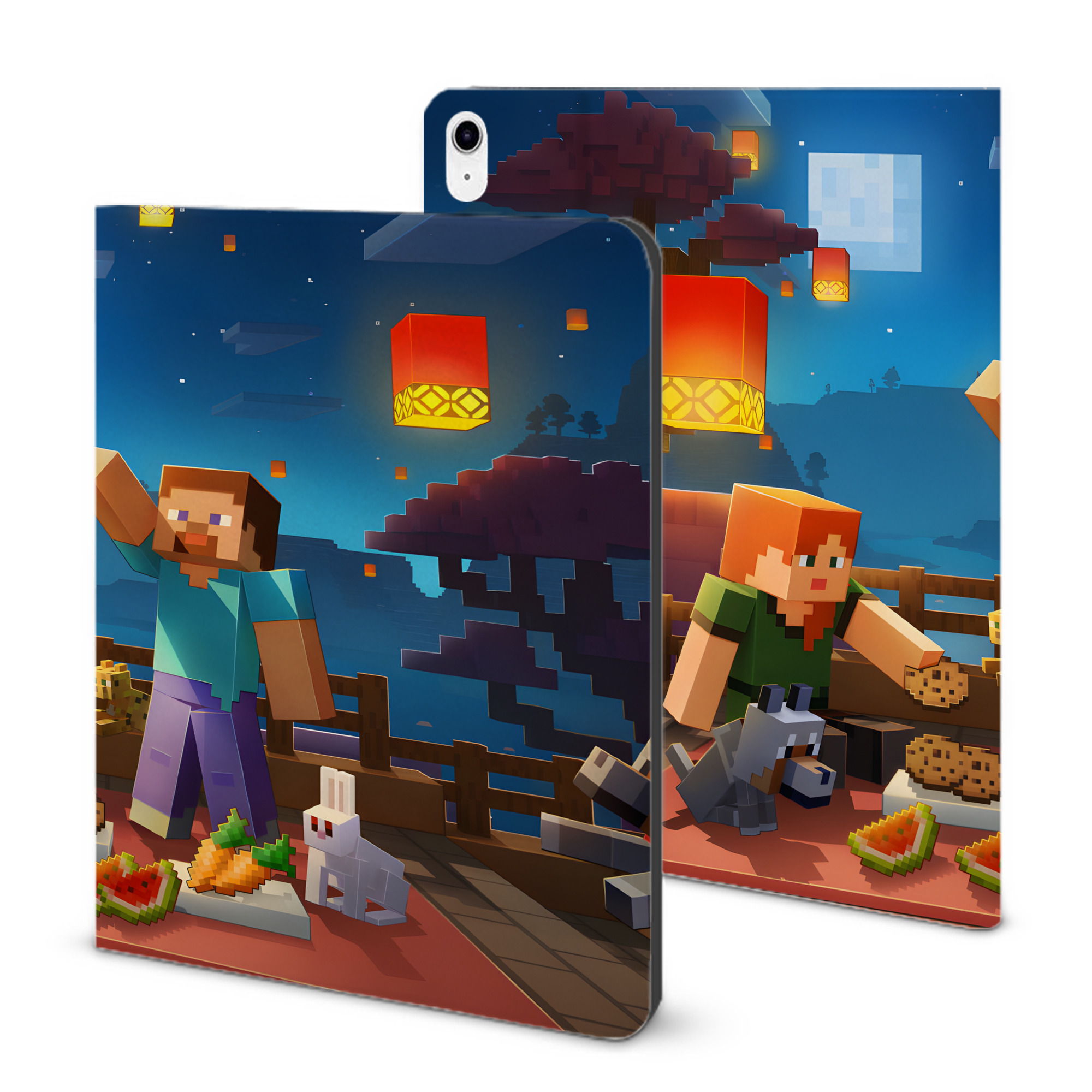 （画像用） マインクラフト ブロックの世界 Minecraft MC Block world IPad ケース ブック型 PUレザー TPU 耐衝撃 軽量 薄型 ペン収納なし 全面保護 IPad 各モデル対応